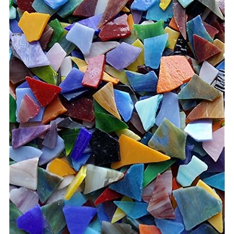 Lanyani Glass Mosaics Pieces Stained Glass, Assorted Colors and Shapes, 1kg/35 Ounce Cover