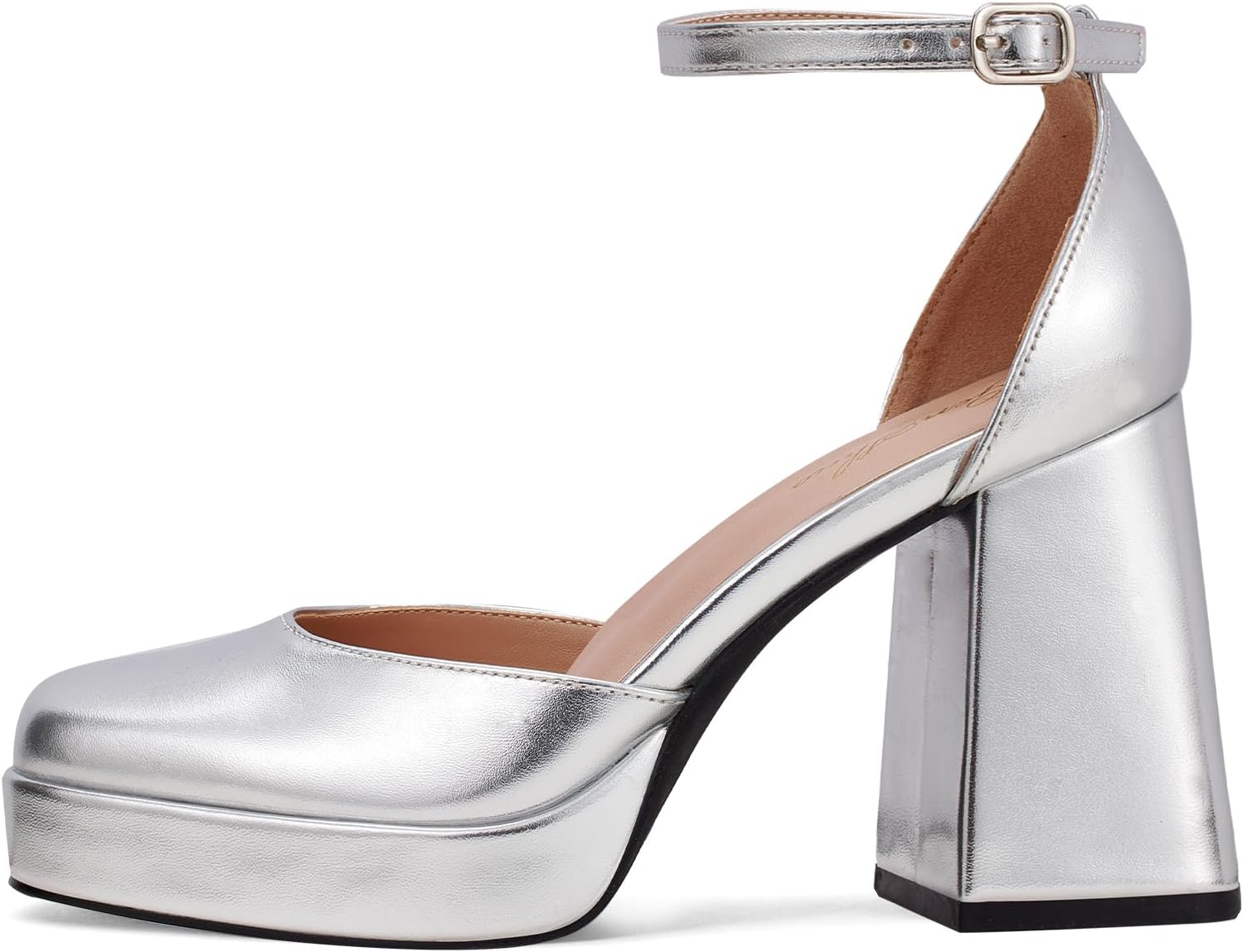 GENSHUO Women's Platform Chunky Heel Pumps - 4 Inches Closed Square Toe Heels with Ankle Strap Dress Wedding Party Shoes - Image 3