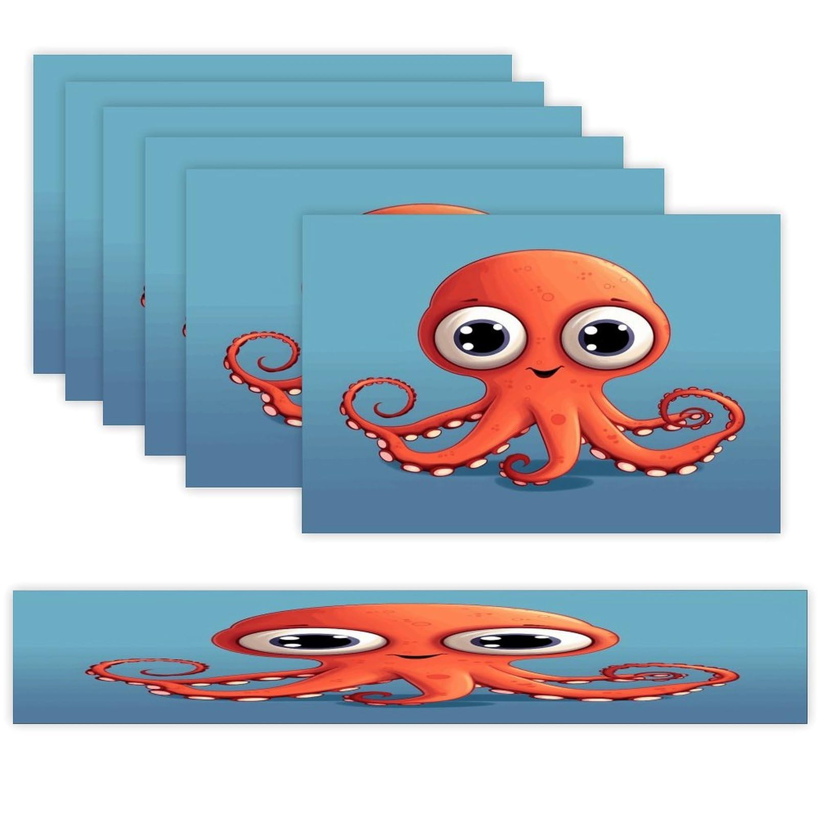 Big-Eyed Red Octopus Table Runner and Placemats Set of 6 for Kitchen Washable Table Mats Heat Resistant Place Mats Non-Slip Place Mat Wipeable Placemat(6 Placemats+1 Table Runner)