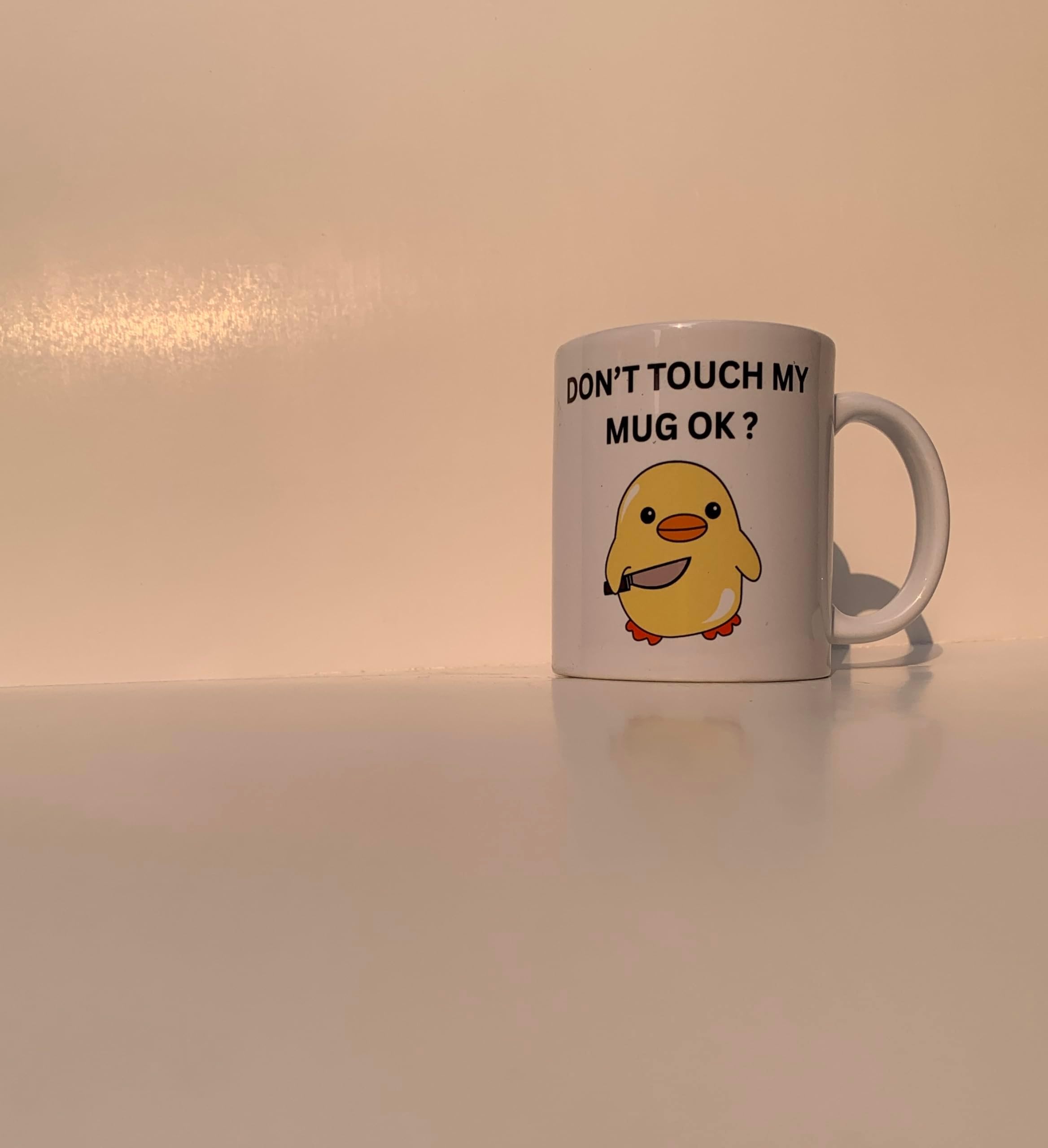 Duck Design Novelty Mug with Warning Message Don't Touch My Mug Ok
