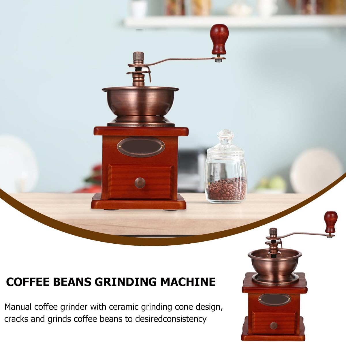 Molino Portátil Manual para Granos de Café Cono Cerámico y Cuerpo de Hierro, Diseño Tradicional Adecuado como Obsequio de Navidad