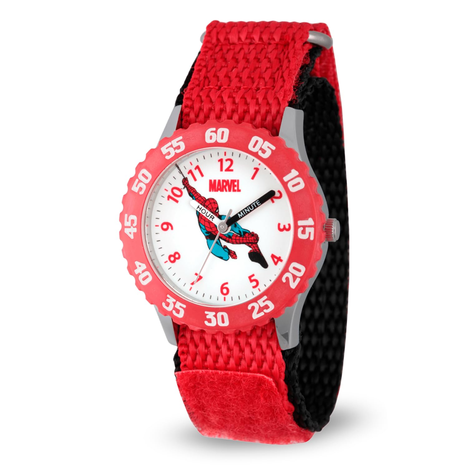 Spiderman Watch for Kids - Spiderman Watch Boys - Spider-Man Watches for Boys 4-6 - Kids Toys - - Marvel Toddler - Teen - Red Bezel - Multicolored Nylon Strap