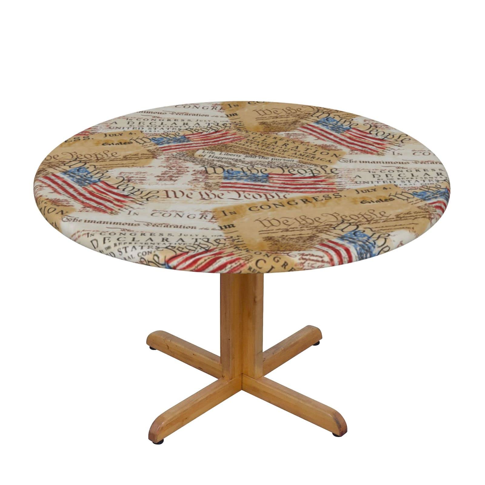 Lsjuee Round Fitted Tablecloth 45-50in Elastic Edged Table Cloth for Kitchen Dining Party Home Decor - Declaration of Independence Patriotic