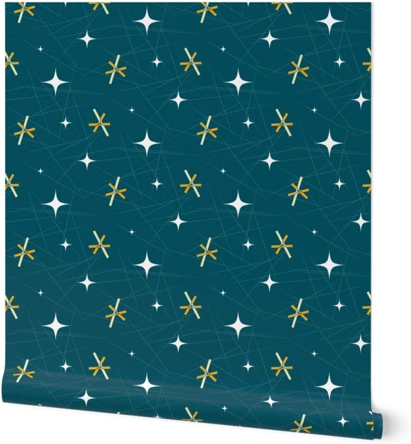 Commercial Grade Wallpaper 27ft x 2ft - Mid Century Modern Blue Vintage Retro Orange Traditional Wallpaper by Spoonflower