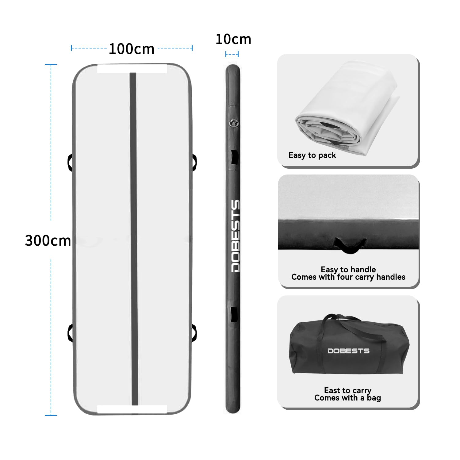 Air Tracking Mat - Tappetino da ginnastica, altezza 10-20 cm, gonfiabile, misura 2/3/4/5/6/7/8 m, con pompa ad aria elettrica