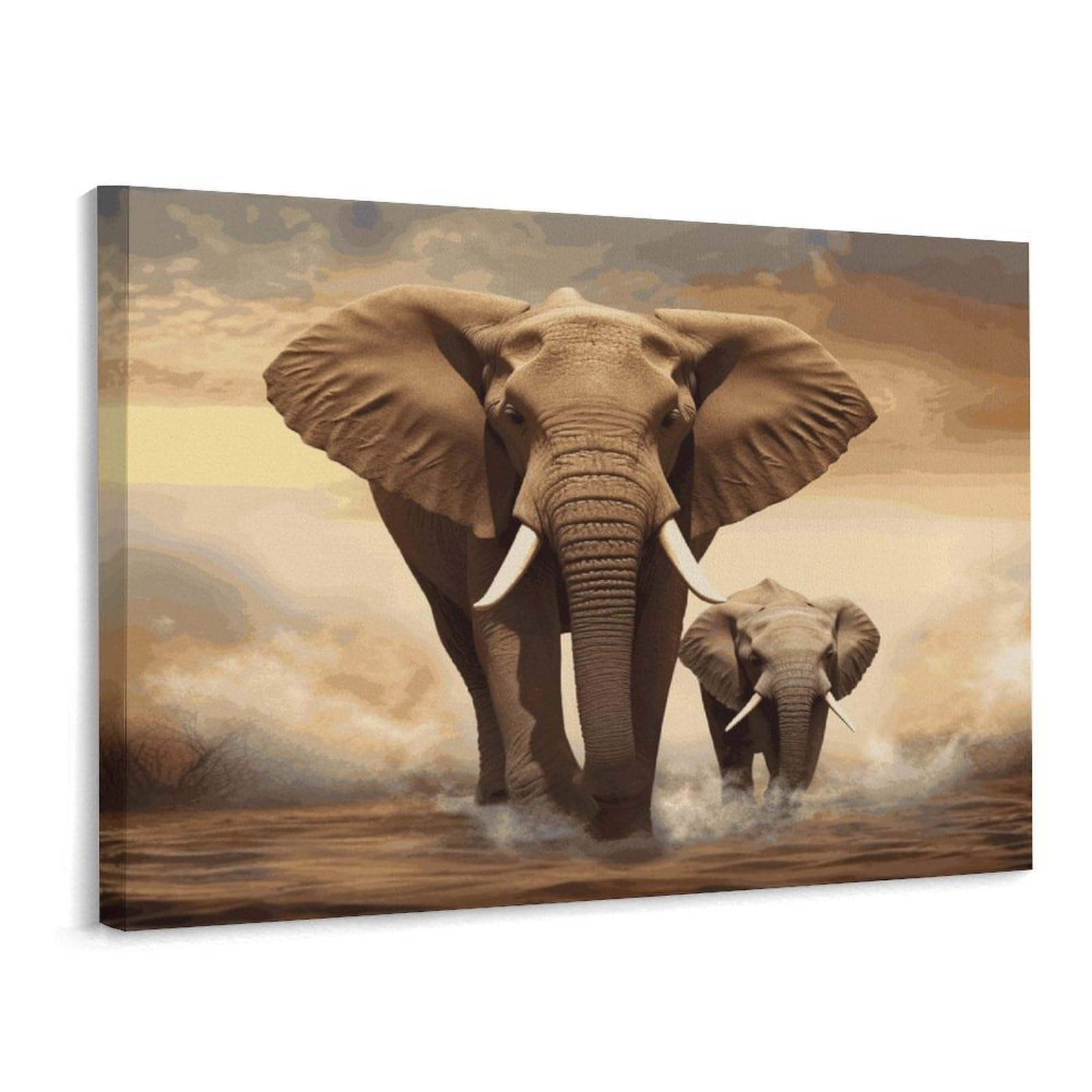 Fodpand Frame-Style Elephant And Baby Elephant Bathroom Wall Art Canvas Prints, Artwork For Walls For Living Room Hallway Stair Office Wall Decor, Pictures Home Decor 15.7X11.8 Inch