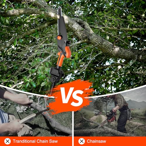 2-IN-1 Cordless Pole Saw & 8" Mini Chainsaw Battery Powered, Electric Pole Saws for Tree Trimming with 2 x 21V Batteries, Auto Oiling, 13.5 FT Max Reach, Handheld Chainsaw & Pole Saw Combo by BROVR - Used condition - Image 5