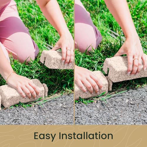 Beuta Landscape Edging | Garden Edging Border | Faux Stone Bricks for Lawn edging, Flower beds, Pathways & Yard Edging– 1 Pack | Each Section Has 6 Bricks 48"L x 4"W x 2.25"H | 3 Spikes |Cobblestone - Thumbnail 4