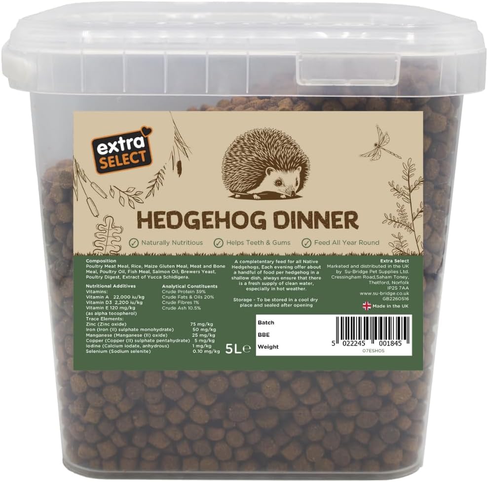Extra Select Premium Hedgehog Dinner: Nutrient-Rich Dry Hedgehog Food for Year-Round Feeding - 5L Tub