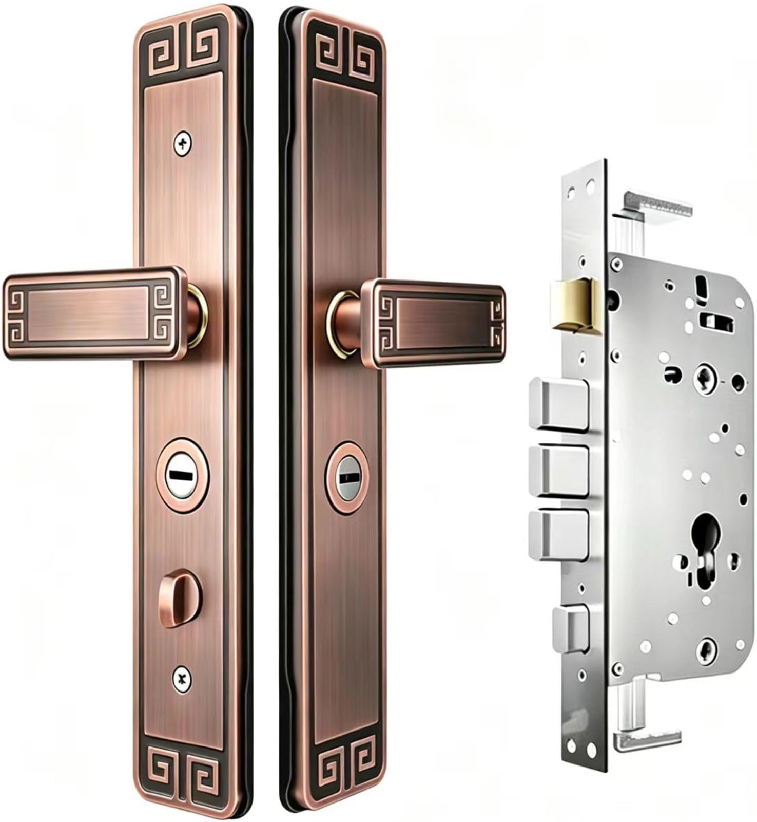 Juego de Manija y Cerradura para Puerta Principal de Villa Resistente, Herrajes Decorativos Retro Antipalanca, Accesorios para Puertas de Larga DuracióN(A+in/Outside Open)