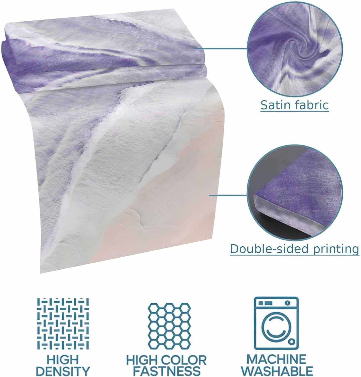 Purple Bed Runner Scarf Bedding Accessory For Twin Size Bed,Soft Bed Scarves And Runners Stainproof Bedroom Decor For Hotel Wedding Room,Ocean Sea Wave Geometric Abstract Minimalist Art 71"x20"