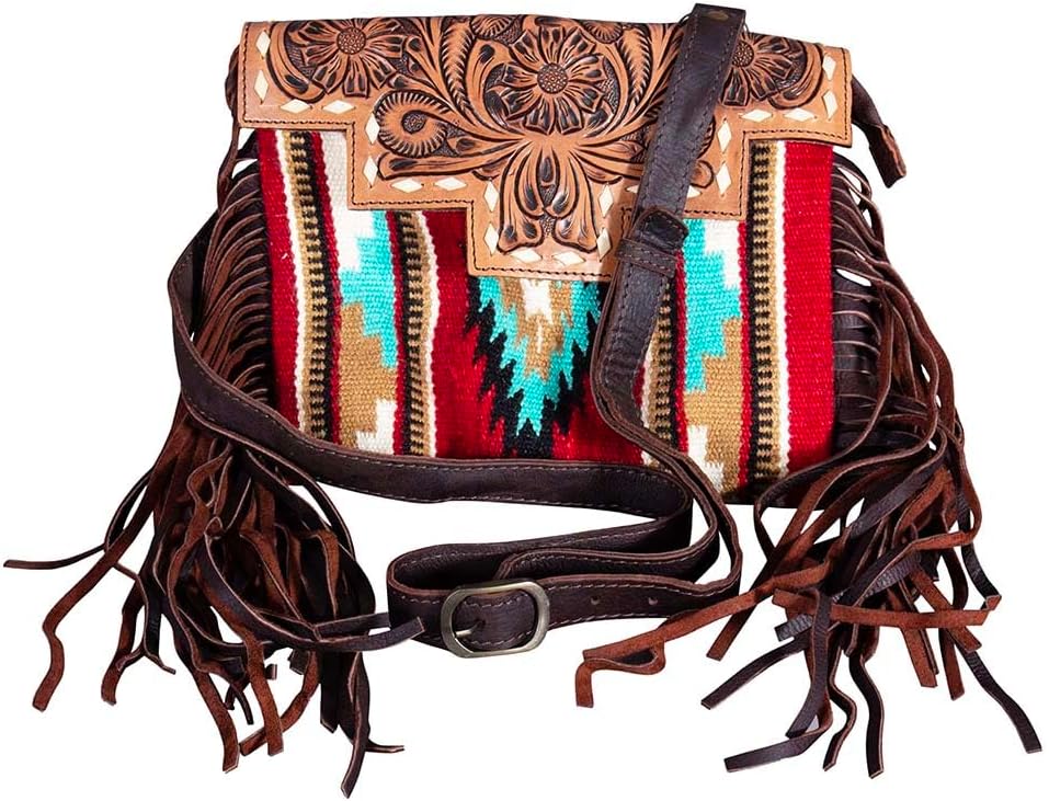 American Darling Floral Women Crossbody Saddle Blanket Genuine Leather Handbag Purse Bag