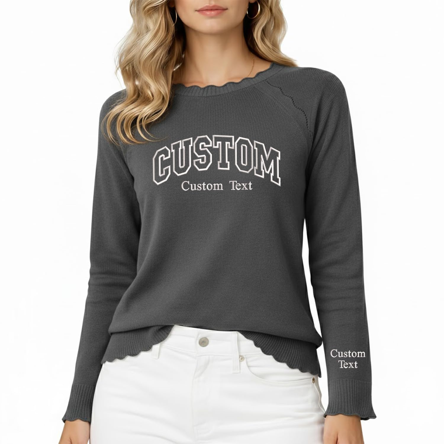 Womens Custom Knit Sweater with Embroidered Design Soft and Comfortable Personalized Gift for Mom Grandma or Special Women