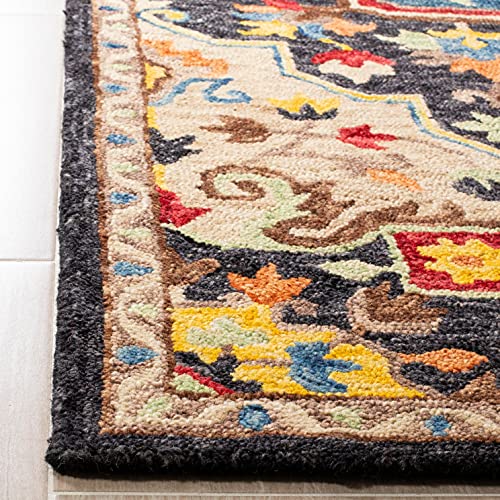 Image of SAFAVIEH Aspen Collection 3' x 5' Charcoal / Cream APN511H Handmade Boho Wool Area Rug