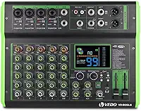 Mesa de Som Profissional Multifuncional de 6 Canais com 100 Efeitos de Reverb, Phantom Power de 48 V, Bluetooth e Conexão Telefônica Sem Fio para Ao Vivo/Karaokê/Gravação