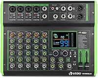 Mesa de Som Profissional Multifuncional de 6 Canais com 100 Efeitos de Reverb, Phantom Power de 48 V, Bluetooth e Conexão Telefônica Sem Fio para Ao Vivo/Karaokê/Gravação