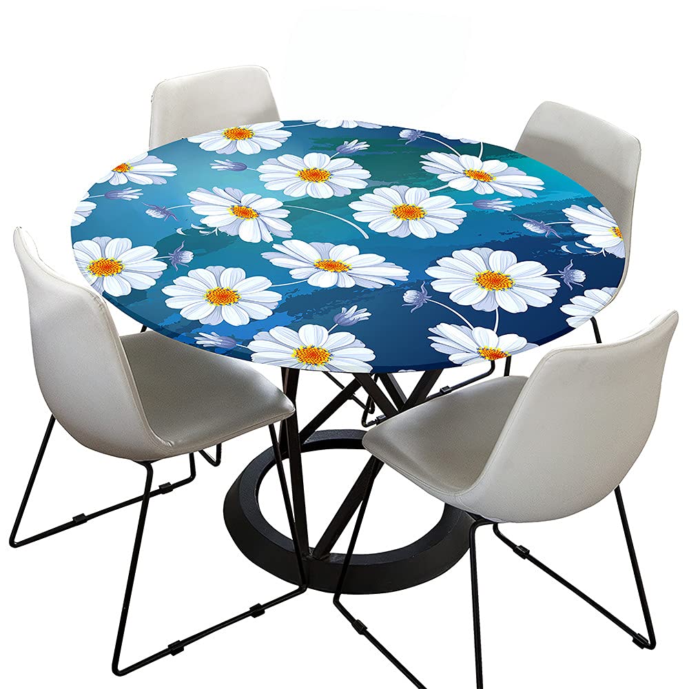 Runde Tischdecke Mit 3D-Lotuseffekt – Wasserdicht & Elastisch, Gänseblümchen-Motiv Für Küche Oder Garten, Ø 90 Cm