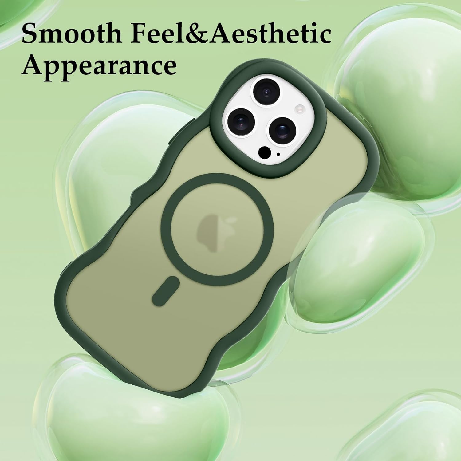 for iPhone 16 Pro Case, Curly Wavy Frame Hard Translucent Matte Clear Back Cover for Women Men Compatible with Magsafe TPU Bumper Shockproof Drop Protection Phone Case for iPhone 16 Pro, Green - Image 6