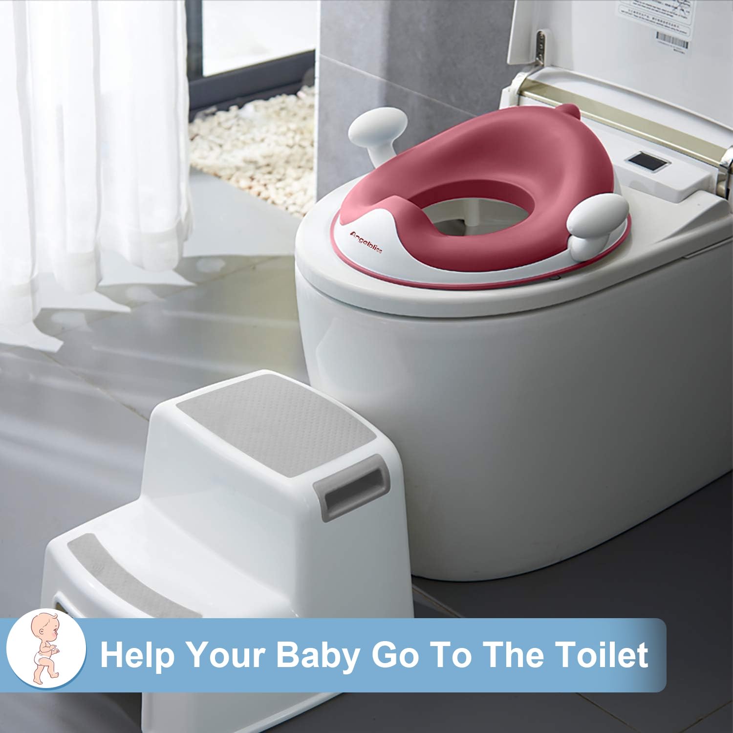 Angelbliss WC Sitz Kinder, Baby Potty Training Toilettentrainer, Kinder Toilettensitz für Jungen und Mädchen, Doppeltem Anti-Rutsch Polster Kloaufsatz, mit Griff und Spritzschutz (dunkelrosa)