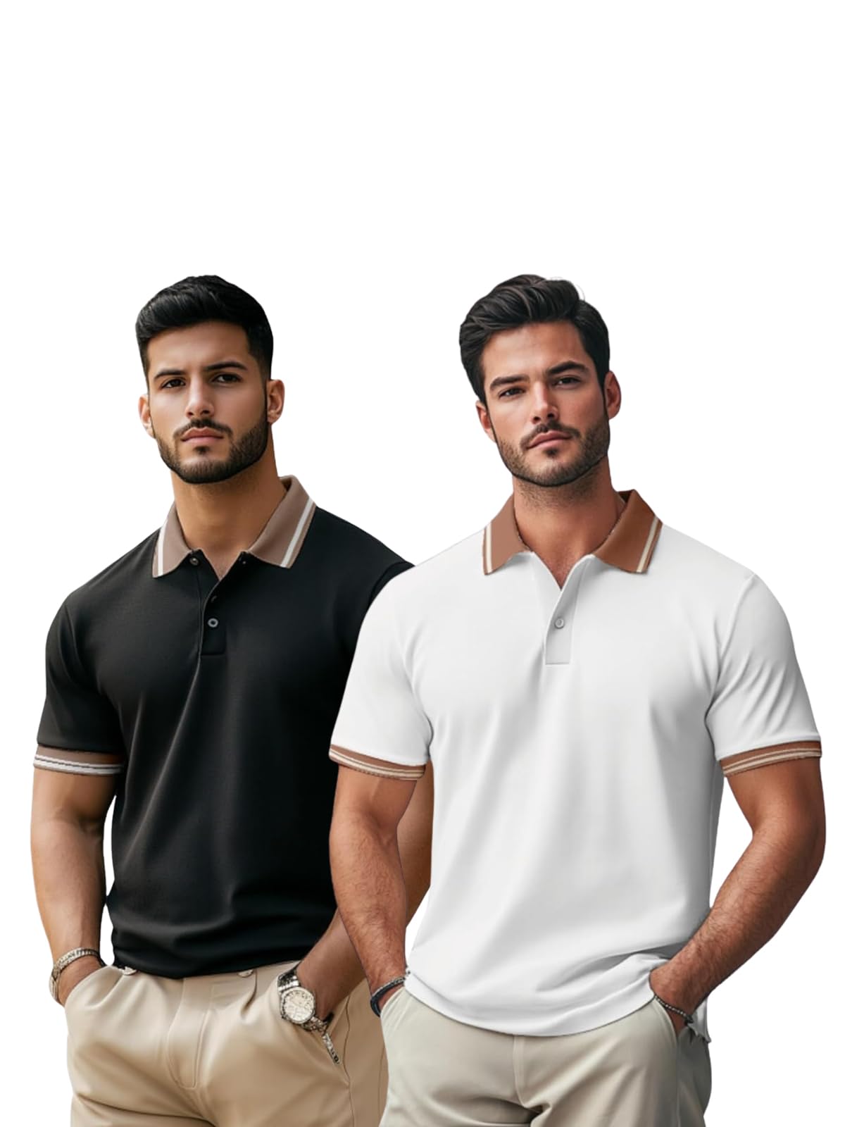 veirdo Pack of 2 Pure 100% Cotton Regular Fit Classic Polo Collar T-Shirts for Men & Boys-picture-12
