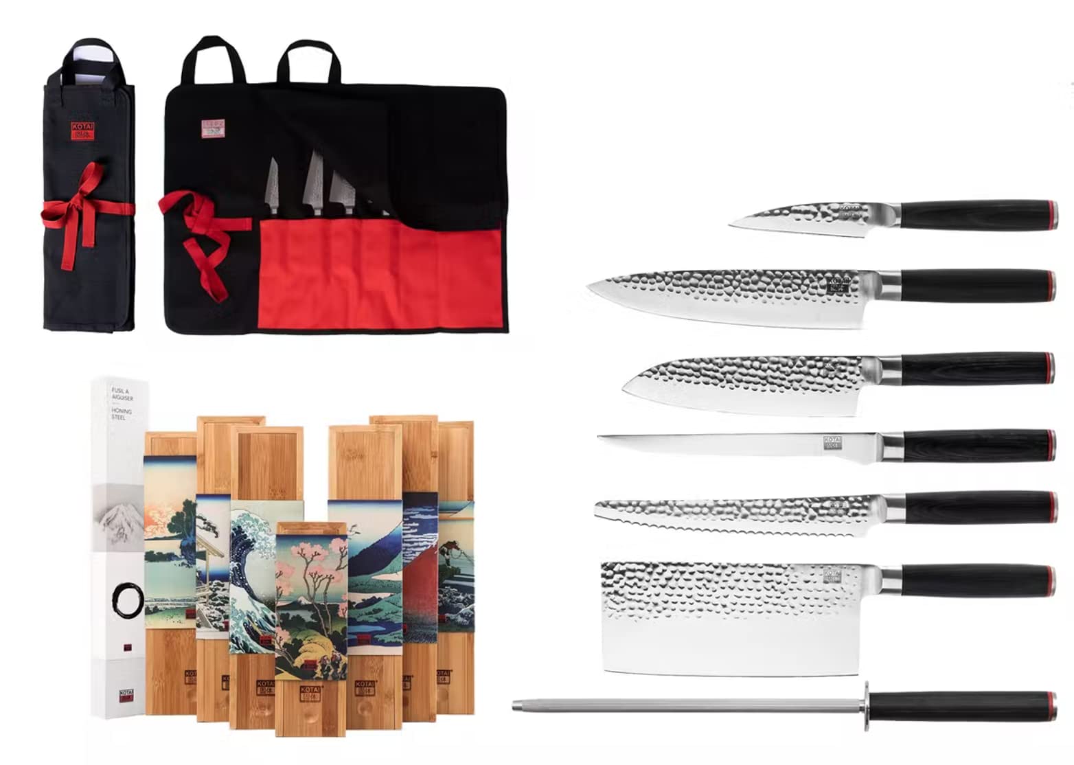 Le Set Asiatique : 3 Couteaux (couteau D'office Santoku Hachoir