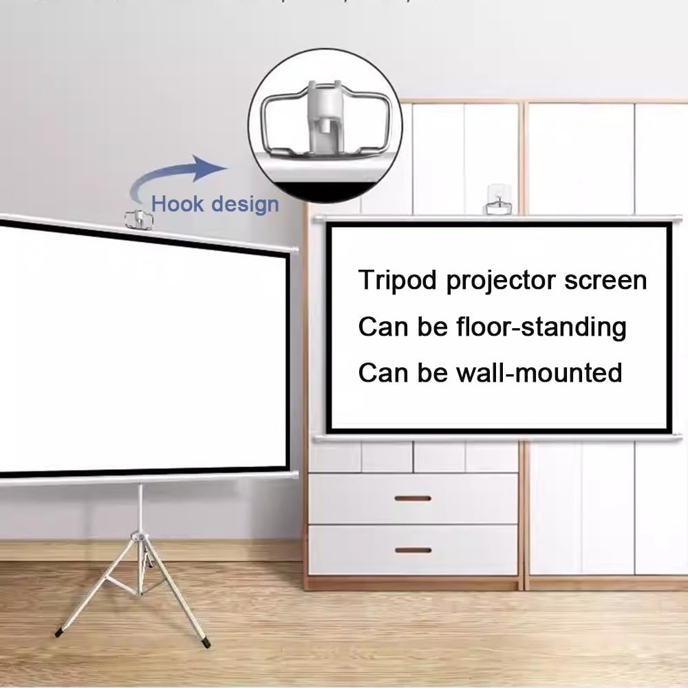 Piccolo Schermo di Proiezione con Supporto，Teatro Domestico Schermo Proiettore Ufficio Scuola Schermo per Proiettore 40 50 60pollici Avvolgibile Schermo(White,50in-4:3)