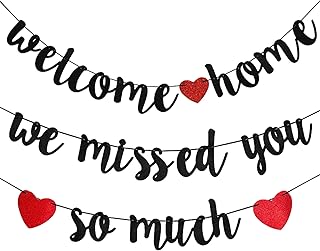 2PCS Banner, Welcome Home Banner We Missed You so Muth Banner flash Banner Welcome Party Family Party Banner for Home School Decoration (Black)
