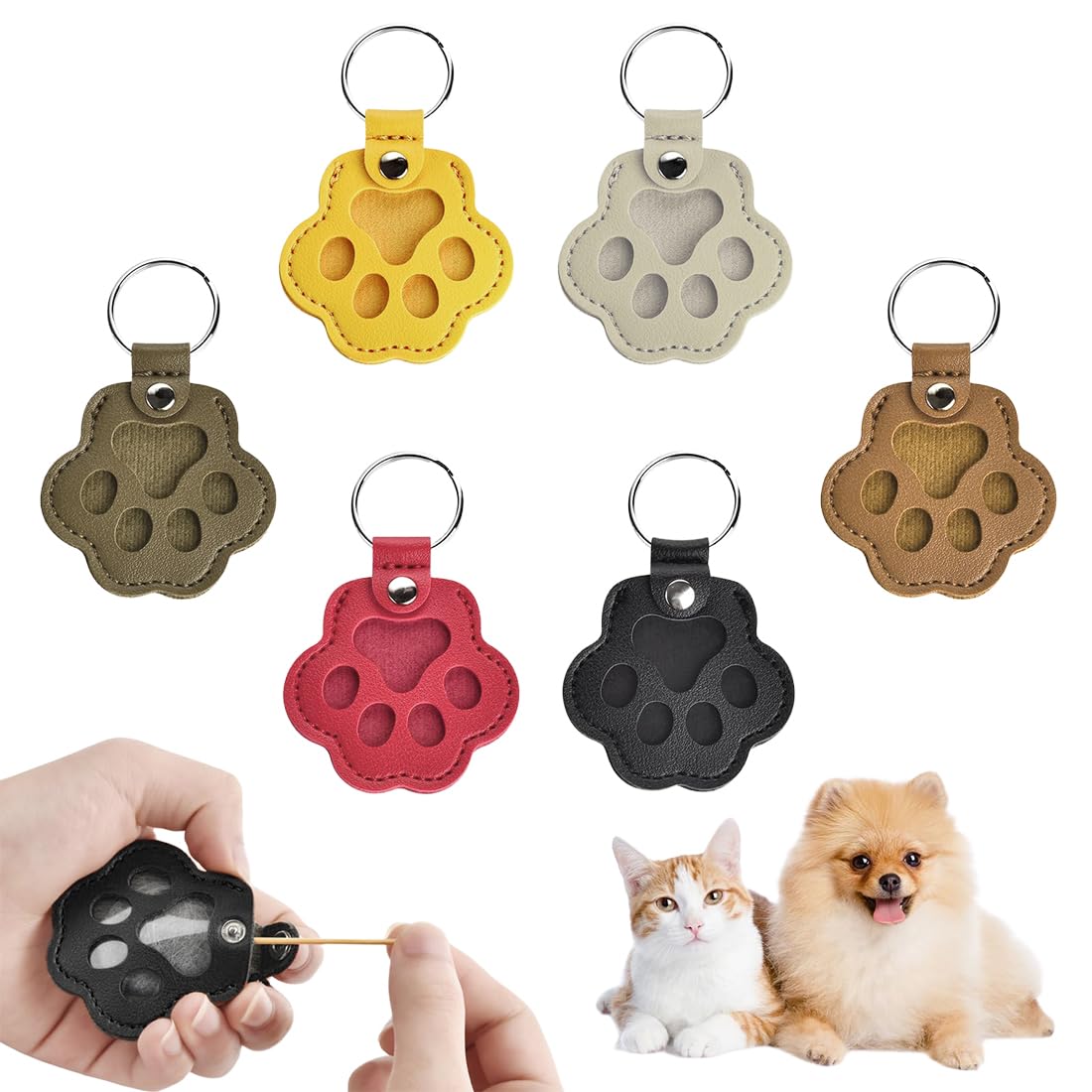 6 PCS Scatola ricordo per peli di animali domestici, Portachiavi commemorativo per Animali Domestici, Portachiavi in Pelle a Forma di Zampa di Cane e Gatto, borsa compatta e accessorio per chiavi - 2