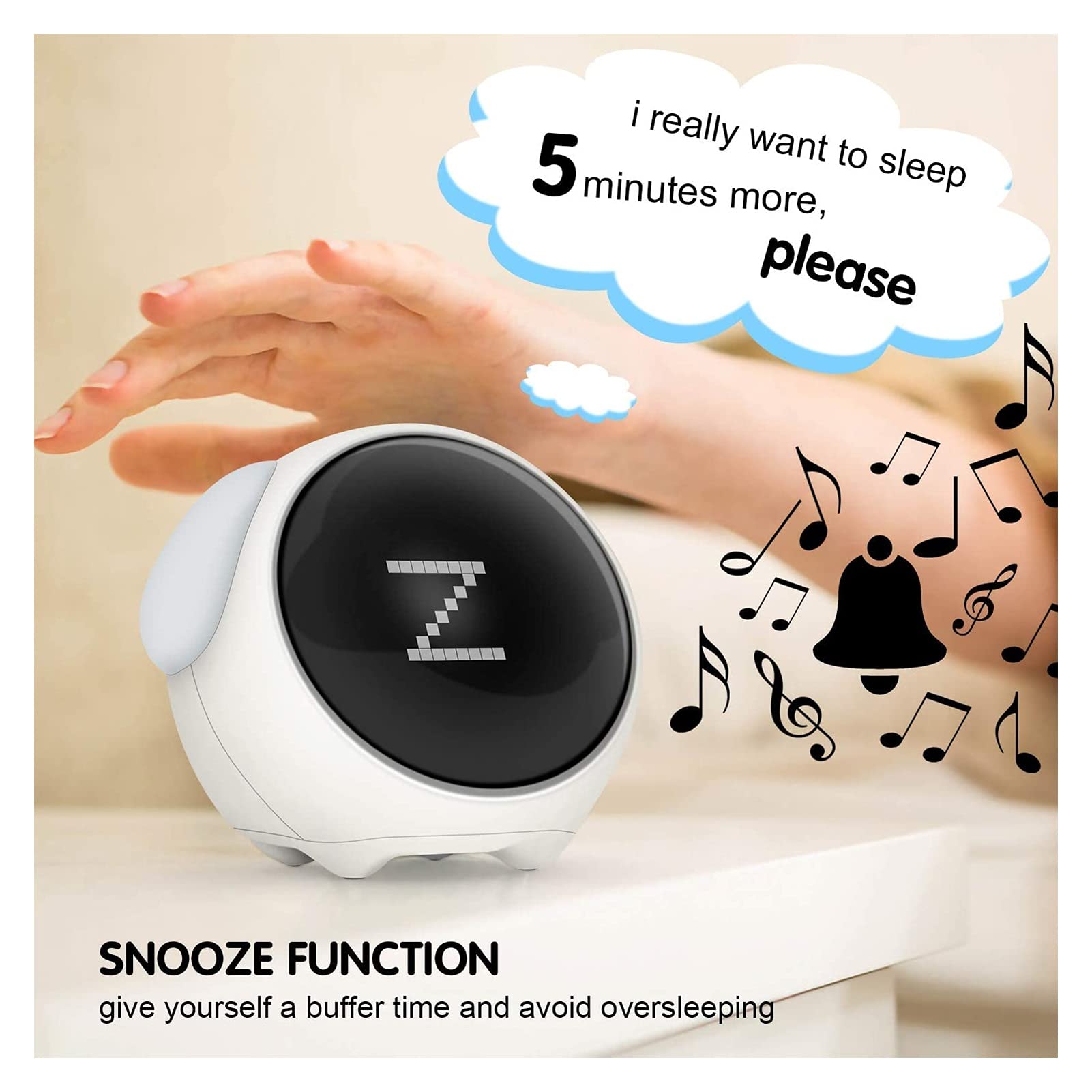 WTL Despertador Niños Reloj de alarma digital, Lindo Reloj de alarma para niños, Traer 2 Relojes de alarma, 5Voices, Función de Snooze, Fecha, Temperatura, 12/24 horas, Reloj infantil con la luz de no