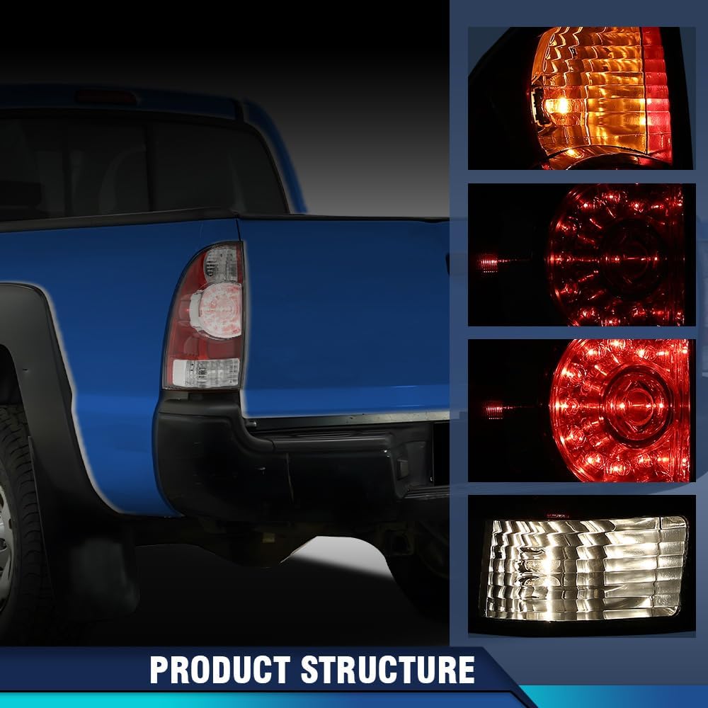 PIT66 LED Tail Lights Assembly, Compatible with Toyota Tacoma 2005-2015 Rear Tail Lamp Left Driver And Right Passenger Side Luz Trasera