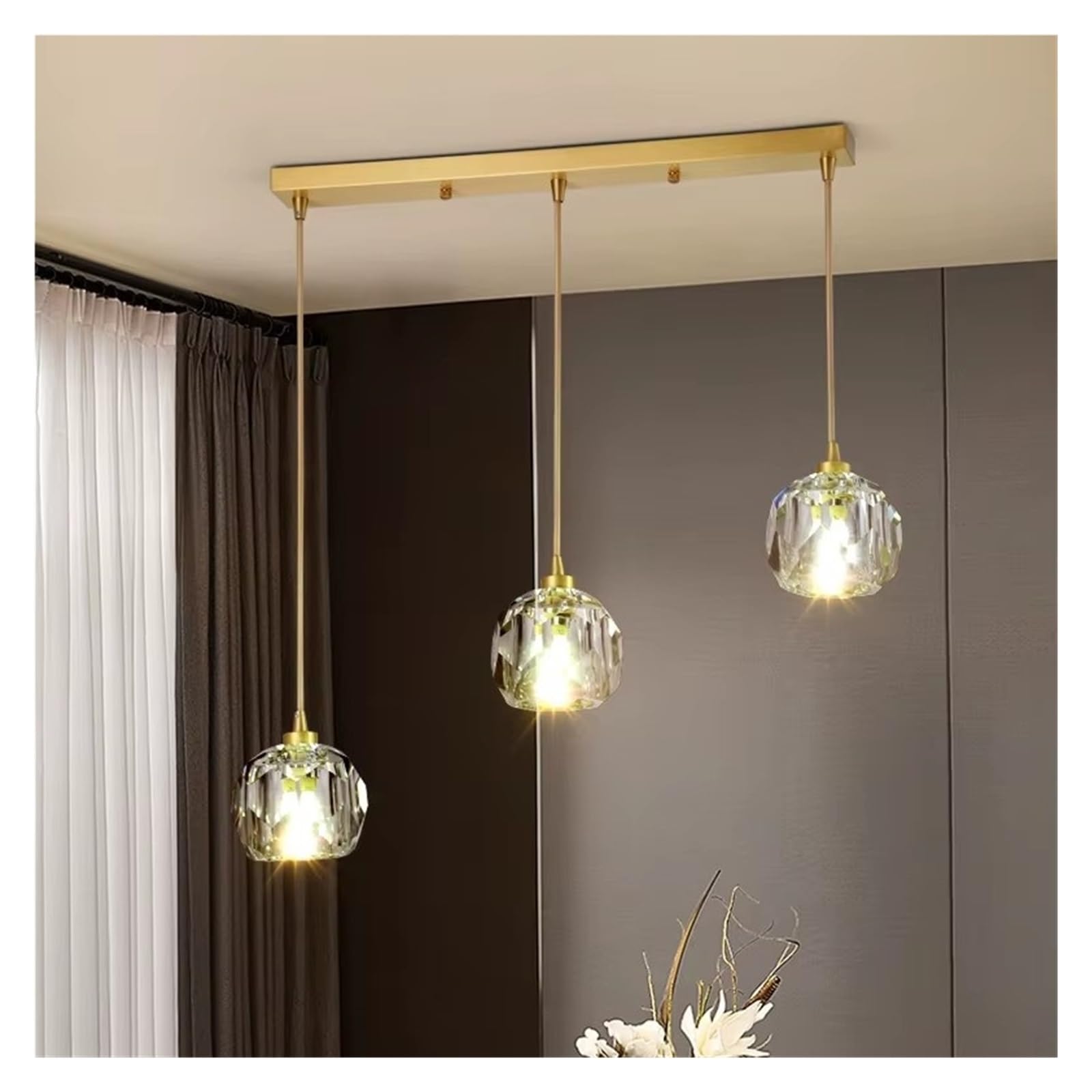 ZTCHSENZT Diamond Crystal Copper Led Pendant Chandelier Light Stair Salon Villa Loft Hanging Lamps Decor Indoor Spiral Lamps,Warm White-3 Lights long base