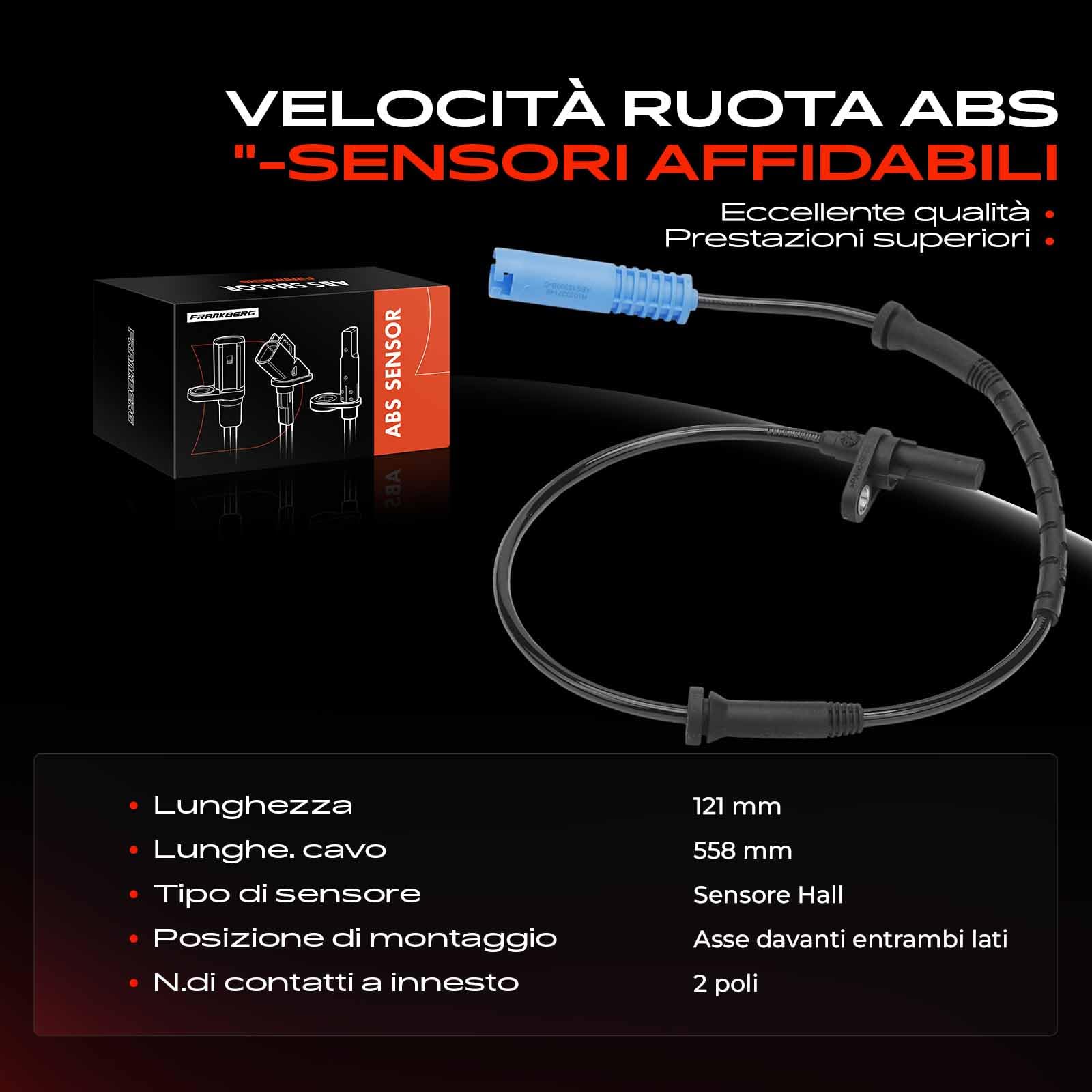 Frankberg Sensore Velocità Ruota ABS Sensore ABS 2-Poli Compatibile con Serie 3 Touring E91 Serie 3 E90 Serie 3 Coupé E92 Replace# 34526764858