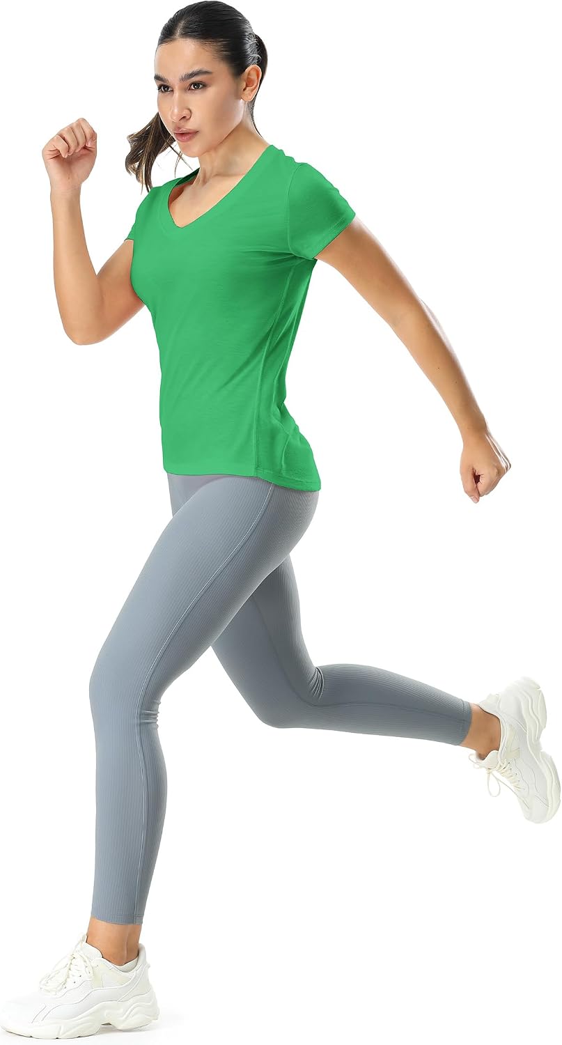 icyzone Women's Workout Shirts - Yoga Tops Activewear Gym Shirts Running Fitness V-Neck T-Shirts