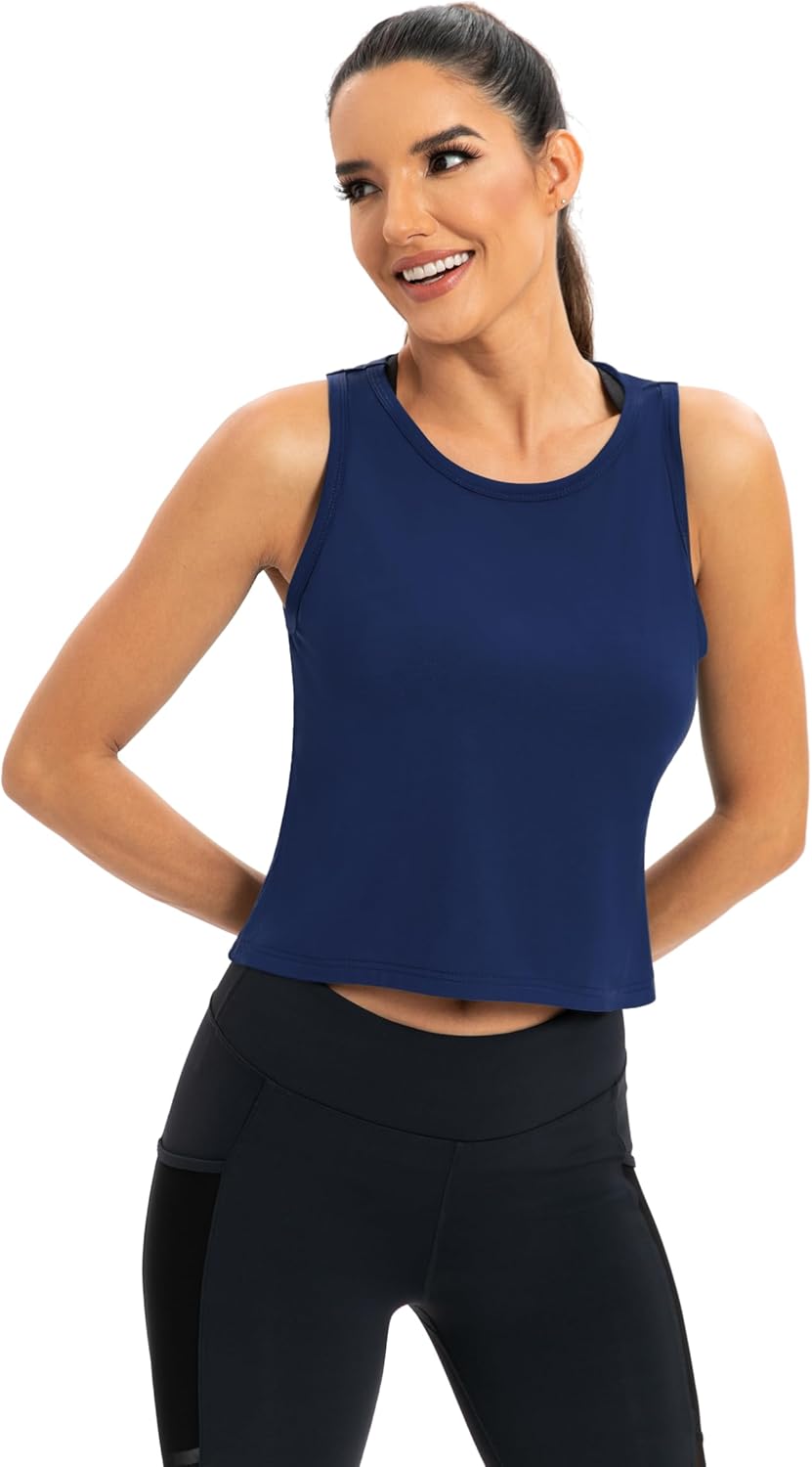 ICTIVE Workout Crop Tops for Women Yoga Cross Sleeveless Gym Mesh Back Running Tank Muscle Shirts - Image 3