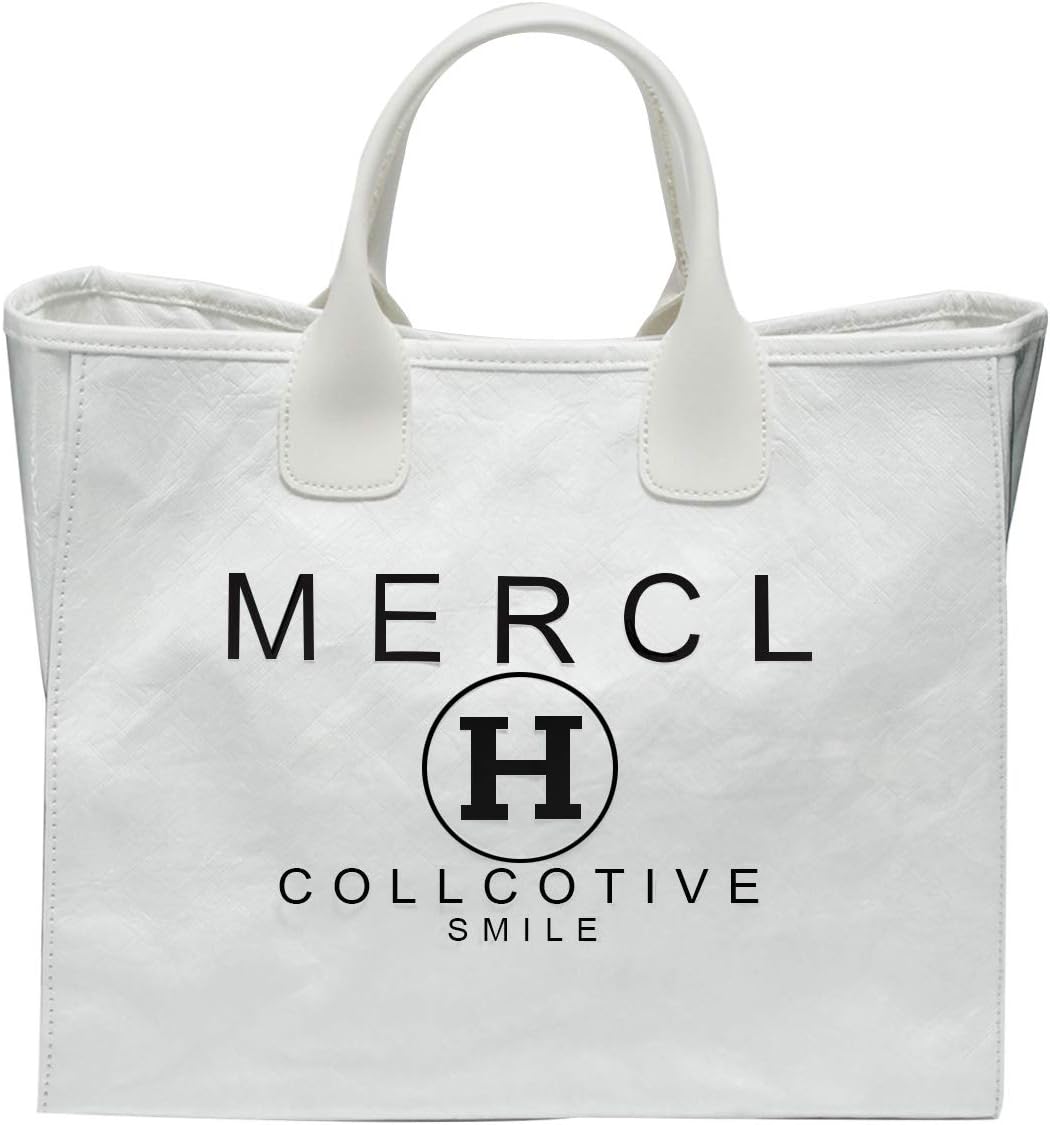 Giselle Women’s Tote Bag、大容量、ブランド、FITS A4、PVCバッグ、ビニールバッグ、英語の手紙のデザイン、ロゴ、ワイドガセット、四角い形状