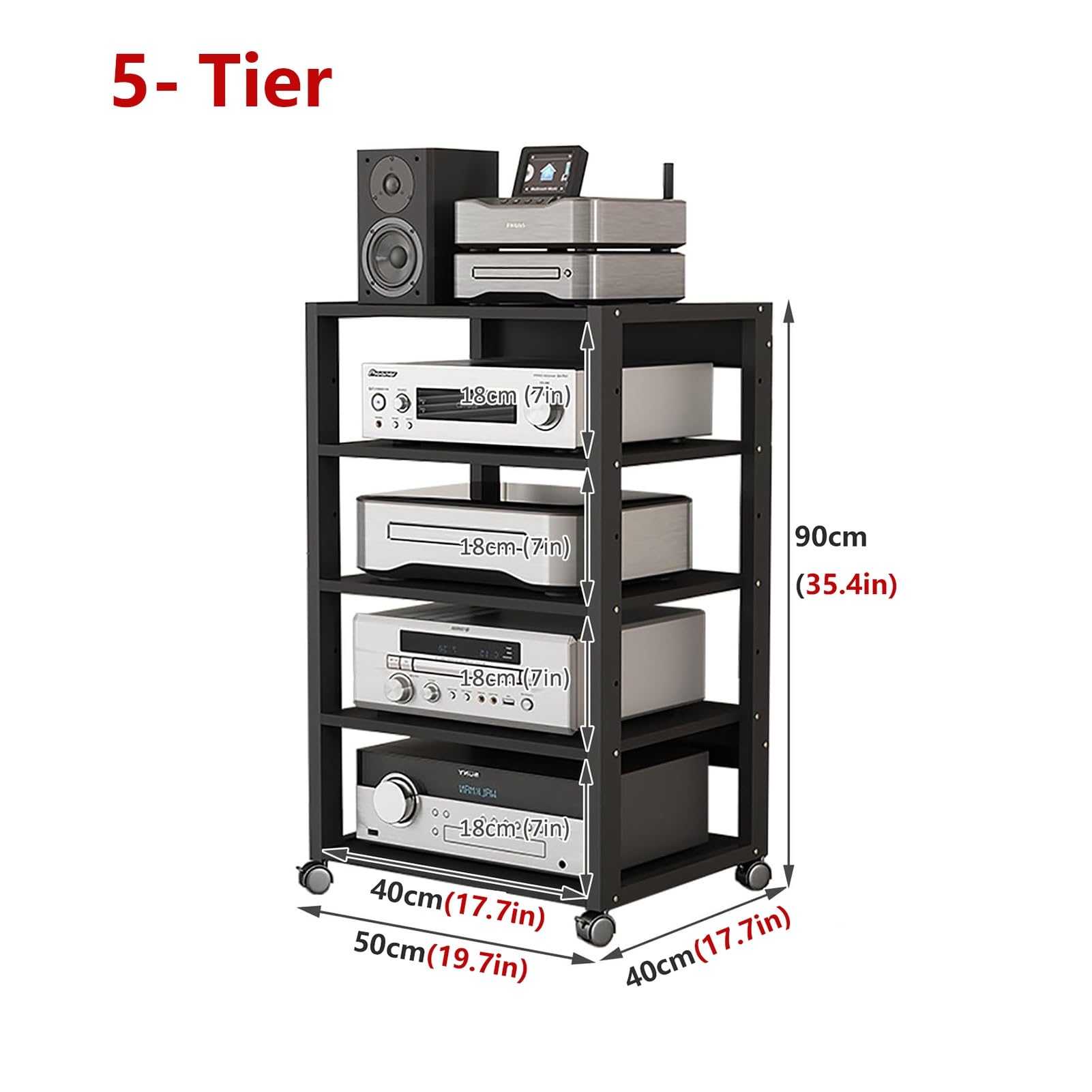 XingLi 3/4/5-Tier AV Media Stand/Video Component Cabinet Open Storage AV Cabinet, Media Entertainment Stereo Components Storage Cabinet, for Living, Gaming, Recording Room(5 Tier)