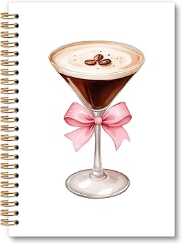 Pink Bow Espresso Martini Decor Notebook Journal, Espresso Martini Gifts Spiral Notebook, Coquette Notebooks Gifts for Espresso Martini Lovers Girls, Pink Trendy Bow School Supplies, 6x8.2In