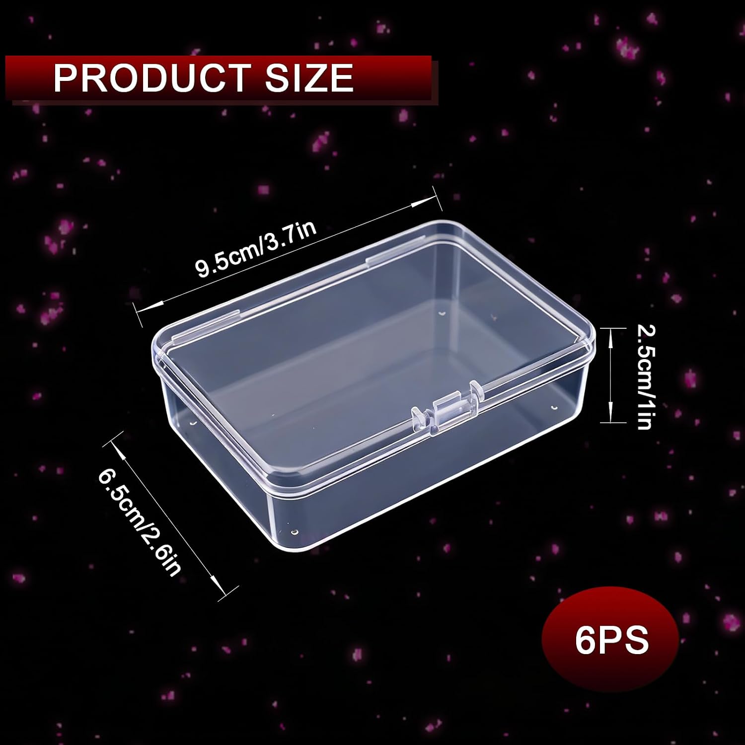 6 Pcs Clear Plastic Storage Containers Box, Small Rectangle Organizer with Hinged Lid, Small Plastic Case for Collecting Business Cards, Accessories, Crafts, Beads, Jewelry, Screws