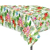 Hawaiian Hibiscus Table Cover -2 Pack 86.6x52 Inch Disposable Floral Butterfly Tablecloth Party...