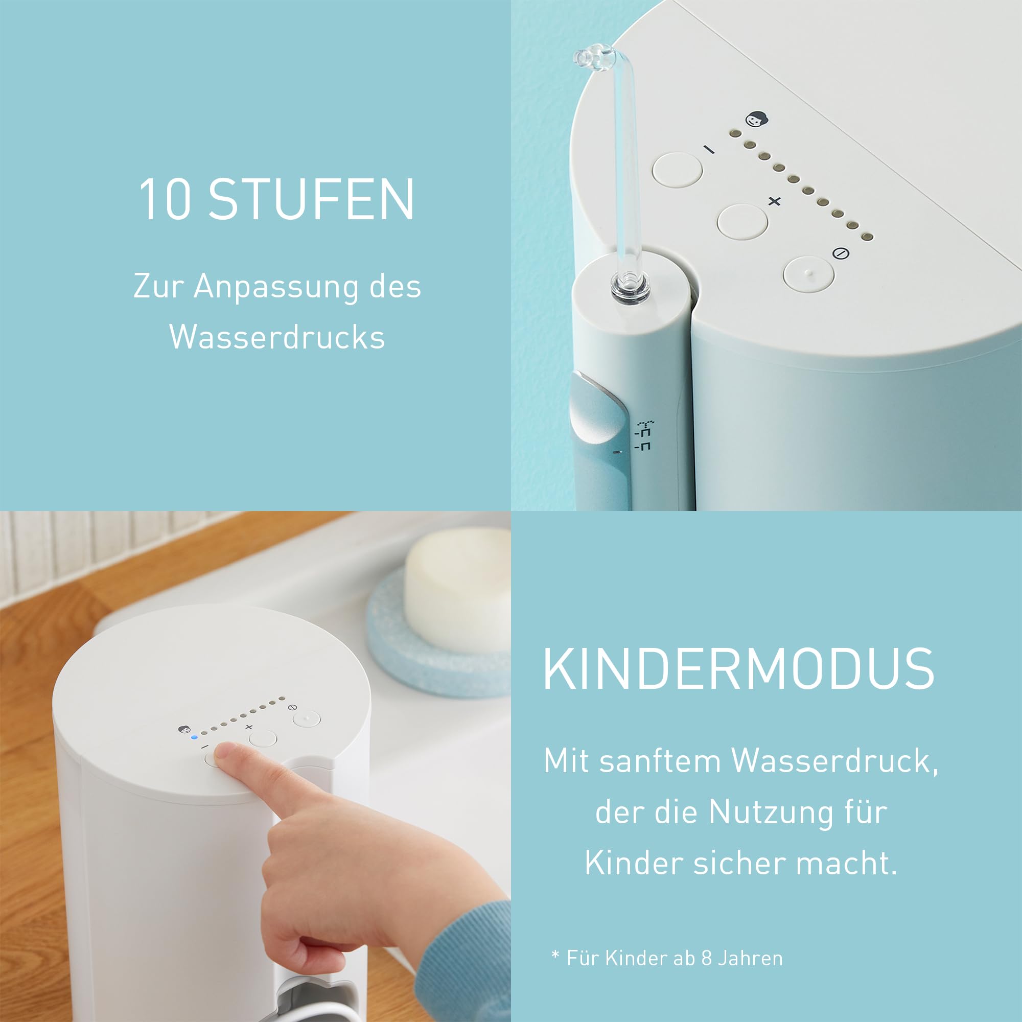 Panasonic EW1614AW503-PACK Familien-Munddusche, Munddusche für Zähne, Ultraschallstrahl, Kindermodus, 10 Druckeinstellungen, IPX7, Kieferorthopädie, 5 Düsen, Netzbetrieb, Weiß