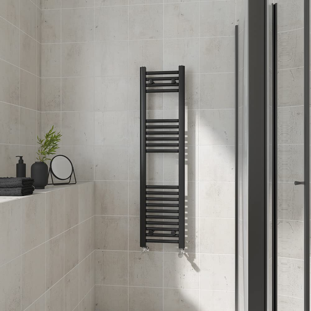 Warmehaus Straight Heated Towel Rail Black Bathroom Ladder Style Radiator Central Heating 1200X300mm