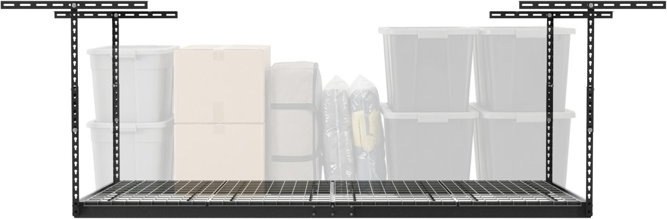 MonsterRax Overhead Garage Storage Rack - 4 x 8 Ceiling Racks for Garage, Organization Shelving, Hanging Shelf, Grey, 24"-45" Height Adjustment