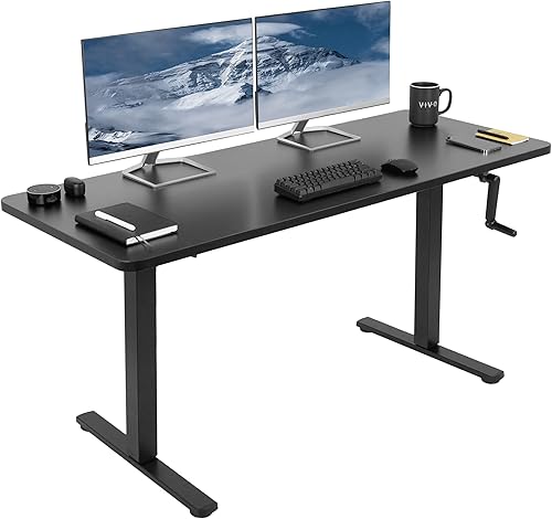 Vista 61 de VIVO DESK-KIT-MB7C - Escritorio manual de pie de altura ajustable de 71 x 30 pulgadas, parte superior de madera clara, marco negro, estación