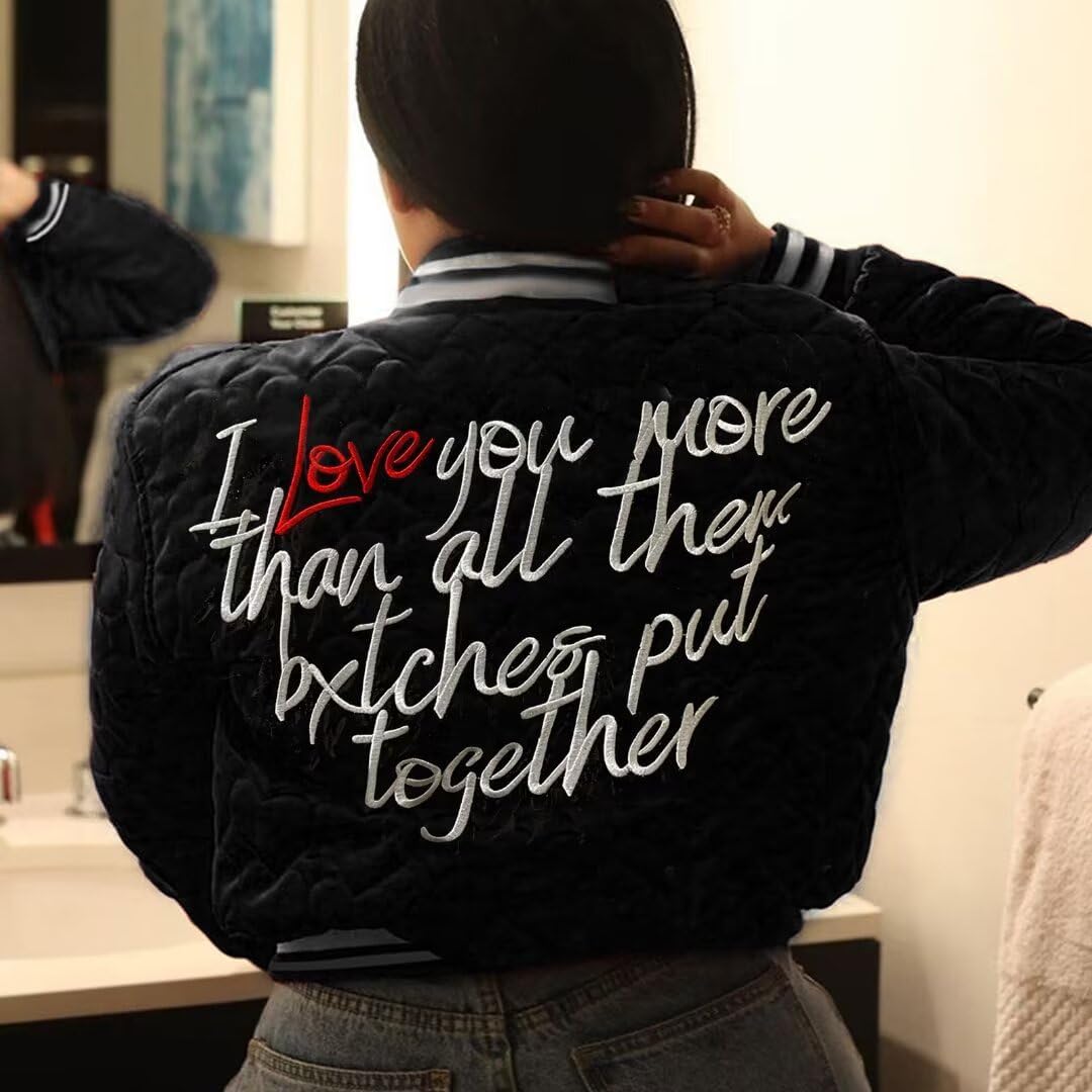 Women's Baseball Varsity Jacket Cropped Bomber Quilted Jackets Vintage Casual Lightweight Crop Top Coat - Image 3