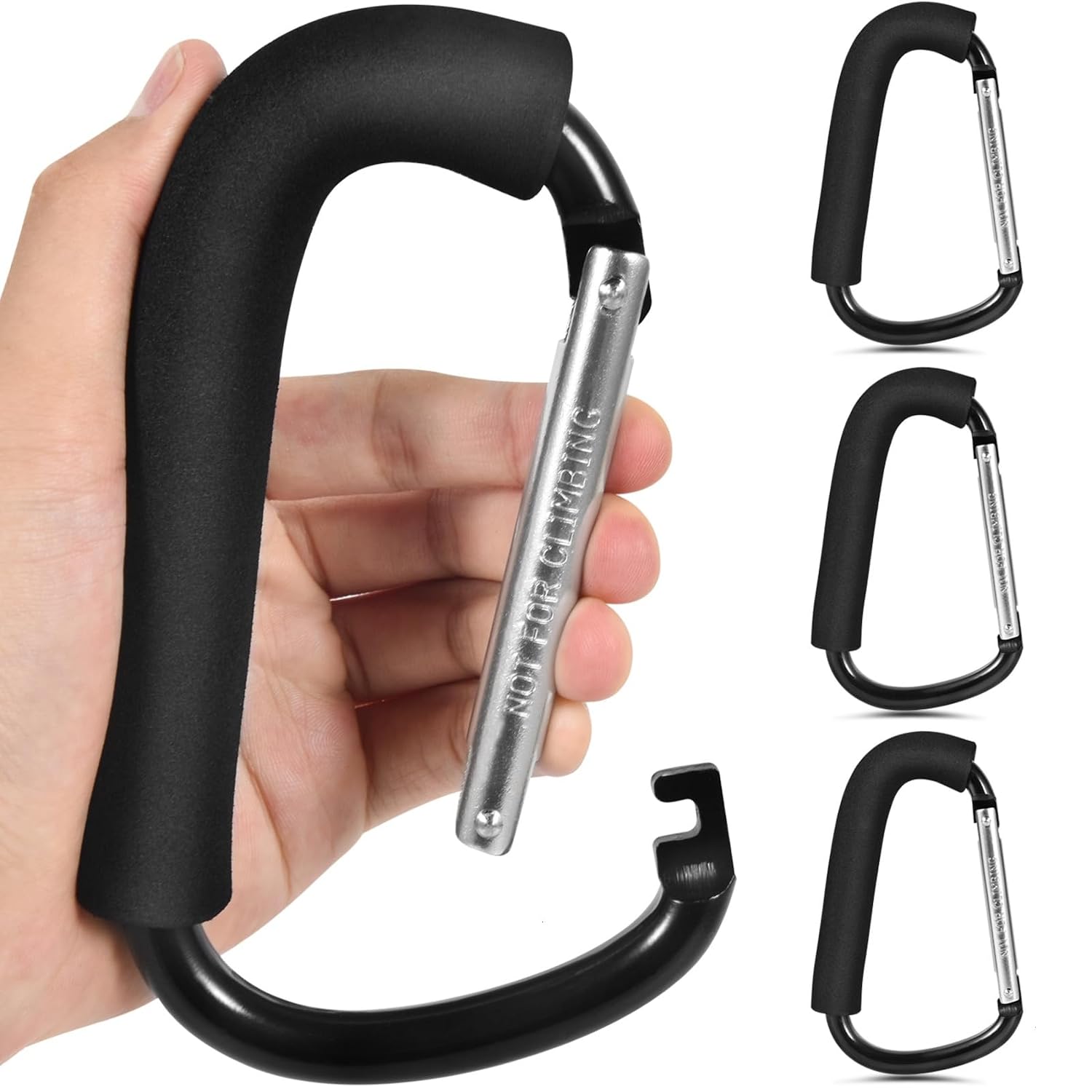 3 Pack Stroller Hooks 6.3" Large Heavy Duty Carabiner Clips with Foam Handle Mommy Hook Accessories for Outdoor Hanging Diaper Shopping Grocery Bags