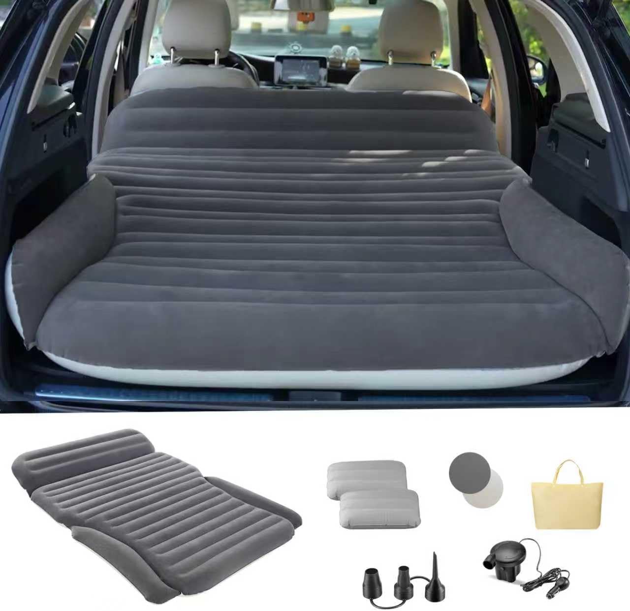 KMZ Inflatable SUV Air Mattress for Car, Truck & Camping – Portable Thickened Car Bed for Travel, Includes 2 Pillows & Electric Pump