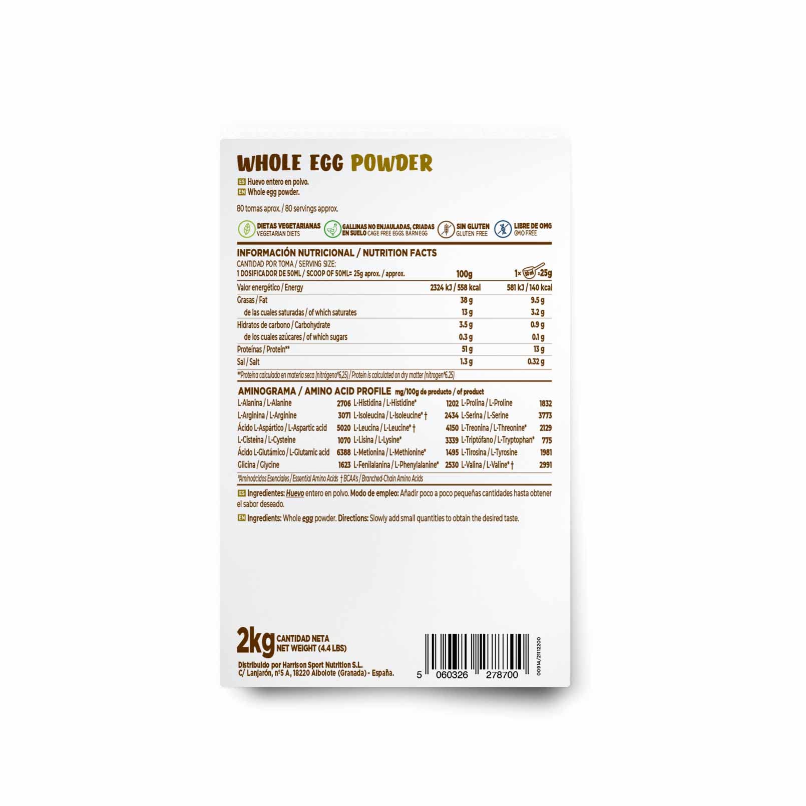 HSN Protéine d'oeuf entier en poudre | Pour les végétariens | Substitut de lactosérum | 100% blanc d'oeuf + jaune d'albumine | Convient aux intolérants au lactose, sans gluten, sans soja, 2Kg