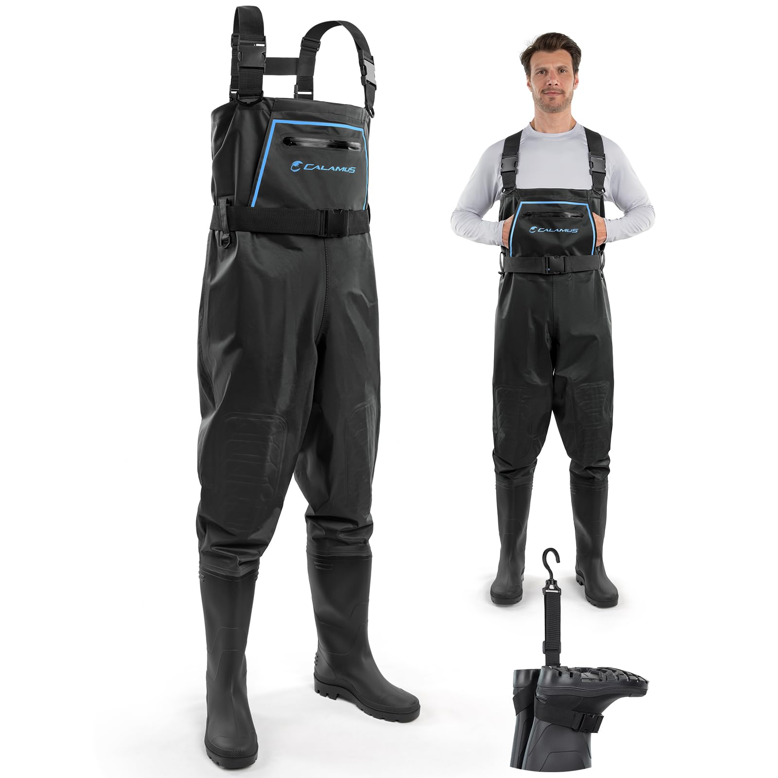 Calamus WaveWalker Fishing Waders for Men & Women, 100% Waterproof PVC Waders with Slip-Resistant Boots, Tear-Resistant Nylon