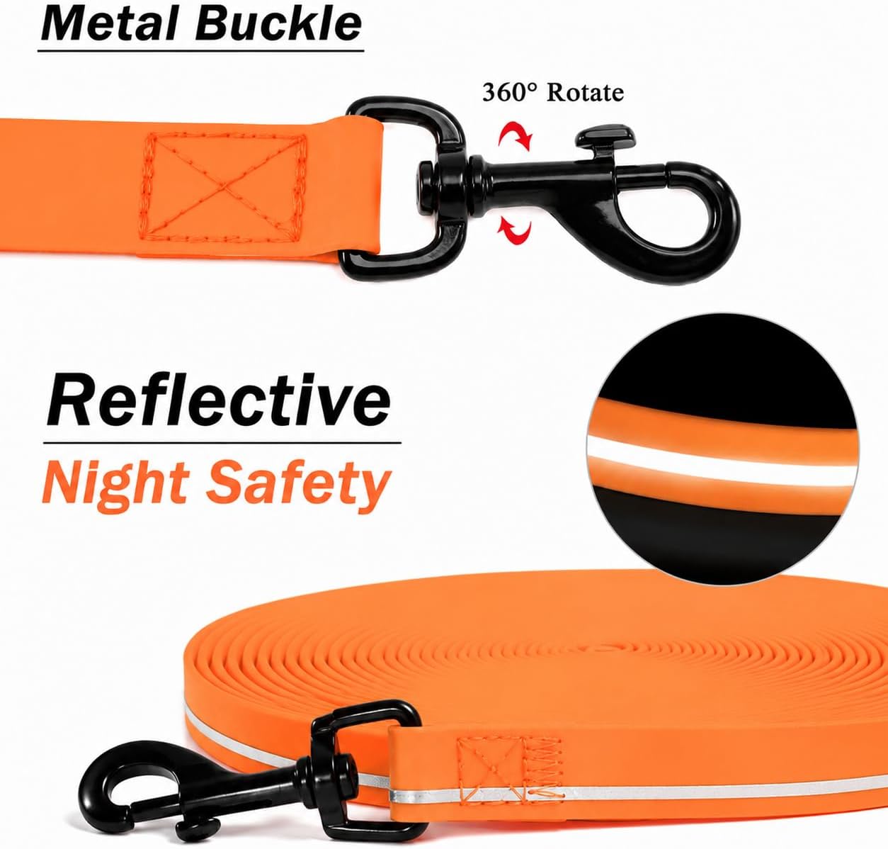 Wide Waterproof Dog Leash, Heavy Duty Long Training Lead for Outdoor Recall | 16.4ft PVC Coated Long Line Lead for Hiking, Camping, Beach, Swimming and Training Large Medium Small Dogs