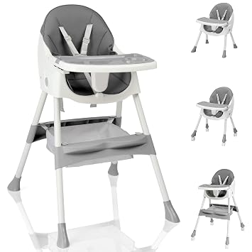 Ktaxon Foldable Baby High Chair, 3-in-1 Portable Toddler Highchair, Grey